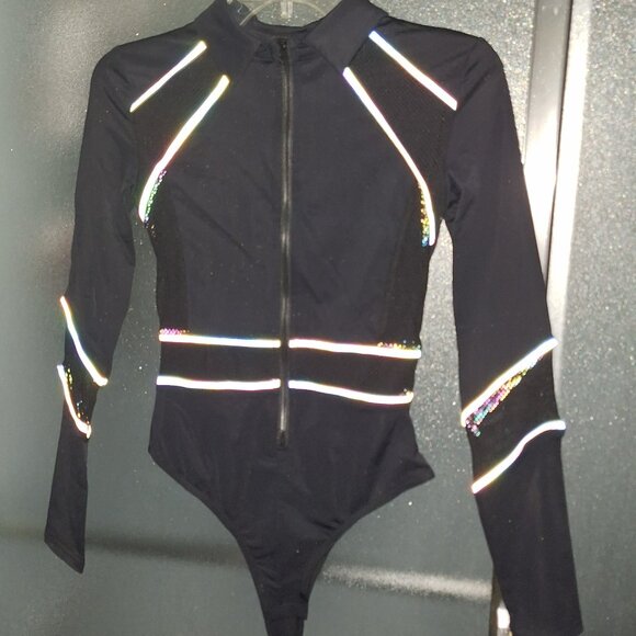 Slightly Defective iHeartRaves Dark Meets Light Rainbow Reflective Bodysuit - Picture 13 of 13